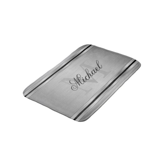 Silver Grey Metalic Pattern Monogram Badmat (Gekanteld)