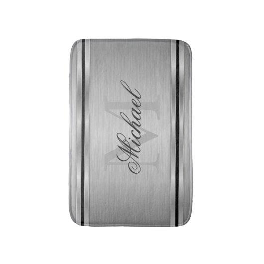 Silver Grey Metalic Pattern Monogram Badmat (Voorkant Verticaal)