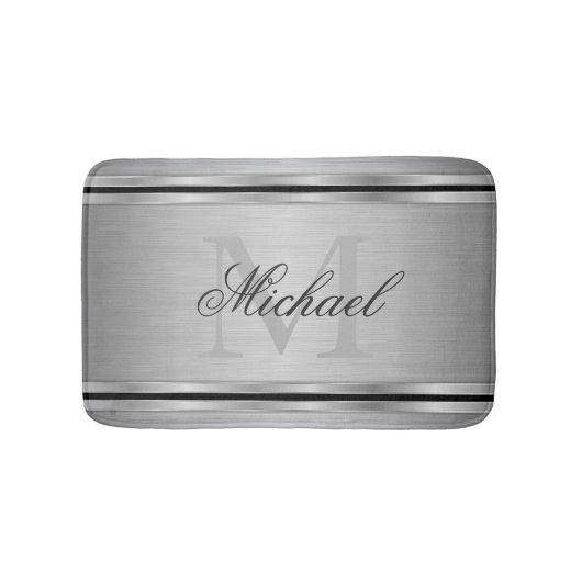 Silver Grey Metalic Pattern Monogram Badmat (Voorkant)