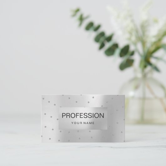 Silver Grey Metallic Abstracte Crystals Swarovski Visitekaartje (Staand voorkant)