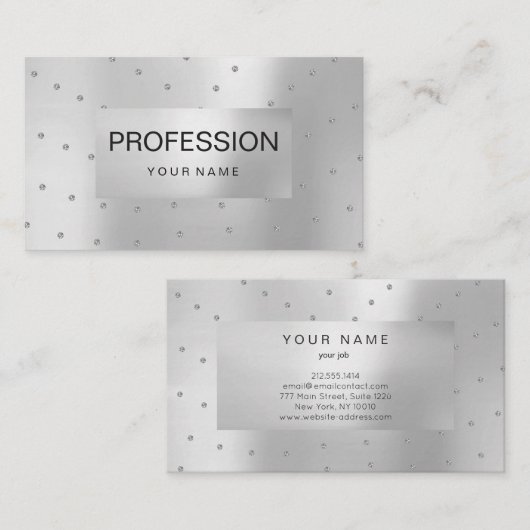 Silver Grey Metallic Abstracte Crystals Swarovski Visitekaartje (Voorkant / Achterkant)