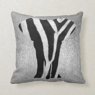 Silver Grey Metallic Black Zebra Skin Elephant Kussen