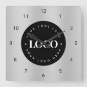 Silver Grey Metallic Custom Logo Company Kantoor Vierkante Klok (Voorkant)