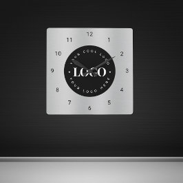 Silver Grey Metallic Custom Logo Company Kantoor Vierkante Klok