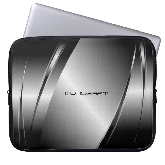 Silver Grey Metallic look-Stainless Steel Pattern Laptop Sleeve (Voorkant)
