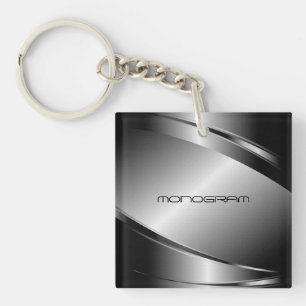 Silver Grey Metallic look-Stainless Steel Pattern Sleutelhanger