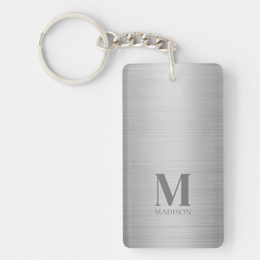 Silver Grey Metallic Monogramed Sleutelhanger (Voorkant)