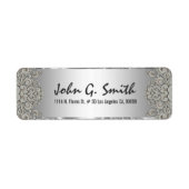 Silver Grey Metallic Pattern Floral Swirls 2 Etiket (Voorkant)
