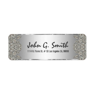 Silver Grey Metallic Pattern Floral Swirls 2 Etiket