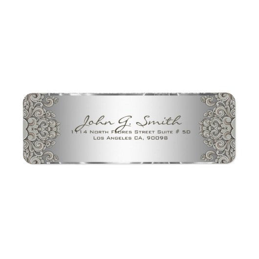 Silver Grey Metallic Pattern Swirls Etiket (Voorkant)