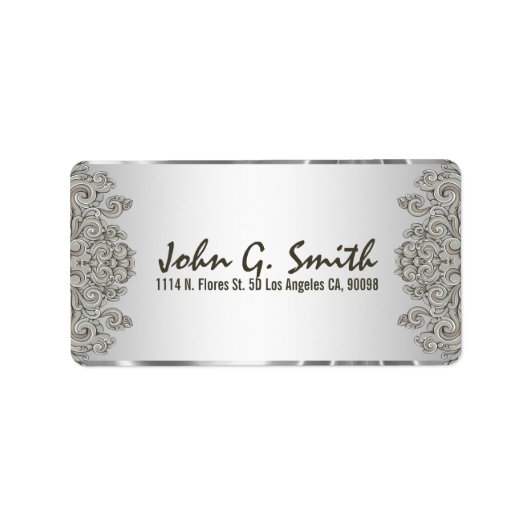 Silver Grey Metallic Pattern Swirls Etiket (Voorkant)
