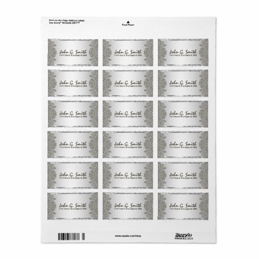 Silver Grey Metallic Pattern Swirls Etiket (Full Sheet)