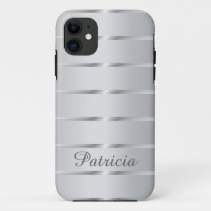 Silver Grey Metallic Stripes Name Case-Mate iPhone Case