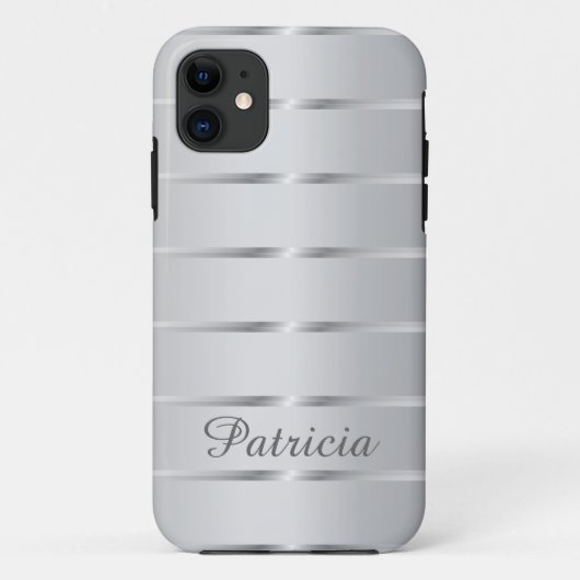 Silver Grey Metallic Stripes Name Case-Mate iPhone Case (Achterkant)