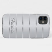 Silver Grey Metallic Stripes Name Case-Mate iPhone Case (Achterkant (horizontaal))