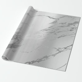 Silver Grey Metallic Strokes Marble Shiny Glam Cadeaupapier