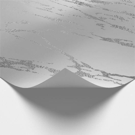 Silver Grey Metallic Strokes Marble Shiny Glam Cadeaupapier (Hoek)
