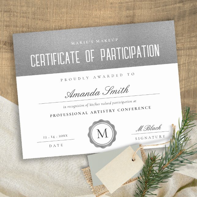 Silver Grey Minimal Certificate of Participation (Creator heeft geüpload)