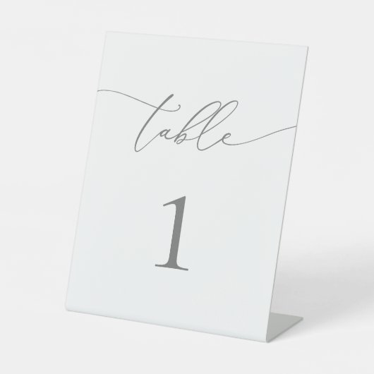 Silver Grey Minimalist Table Number Reclamebord Met Voetstuk (Voorkant)