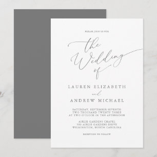 Silver Grey Minimalist Weddenschap Kaart