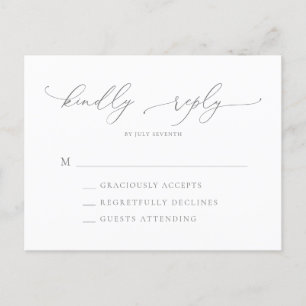 Silver Grey Modern Minimalist Wedding RSVP Briefkaart