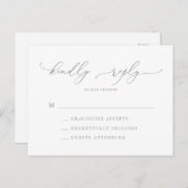 Silver Grey Modern Minimalist Wedding RSVP Briefkaart (Voorkant / Achterkant)