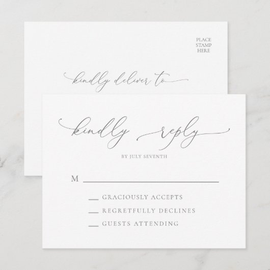 Silver Grey Modern Minimalist Wedding RSVP Briefkaart (Voorkant / Achterkant)
