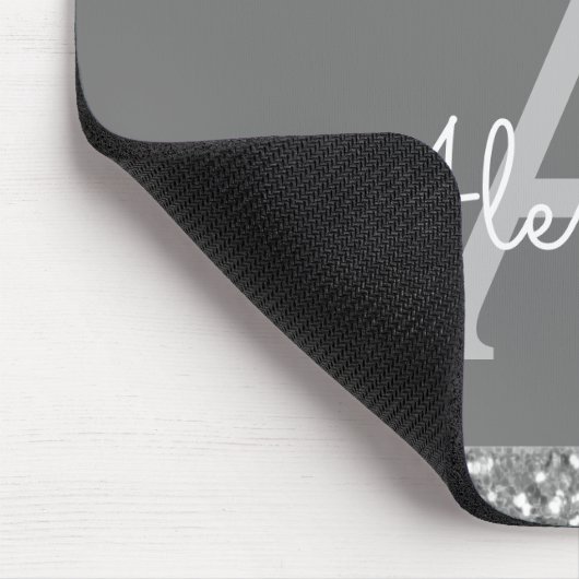 Silver Grey Modern Sparkle Glitter Chic Monogram Muismat (Hoek)