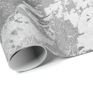 Silver Grey Monochrom Marble Shiny Metallic VIP Cadeaupapier