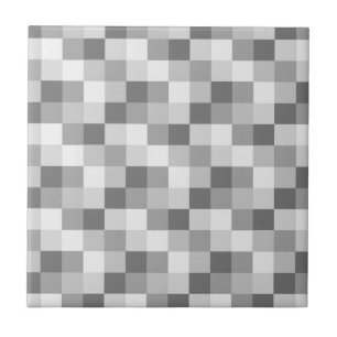 Silver Grey Monochrome Checkered Pattern Tegeltje