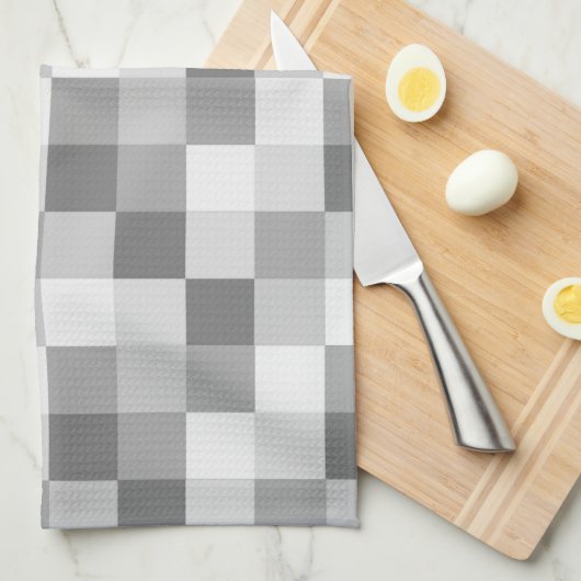 Silver Grey Monochrome Checkered Pattern Theedoek (Quarter Fold)