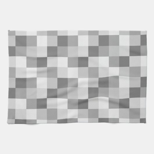 Silver Grey Monochrome Checkered Pattern Theedoek (Horizontaal)