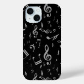 Silver Grey Musical Notes on Black Case-Mate iPhone Case (Achterkant)