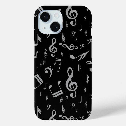 Silver Grey Musical Notes on Black Case-Mate iPhone Case (Achterkant)