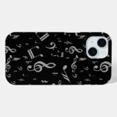 Silver Grey Musical Notes on Black Case-Mate iPhone Case (Achterkant (horizontaal))