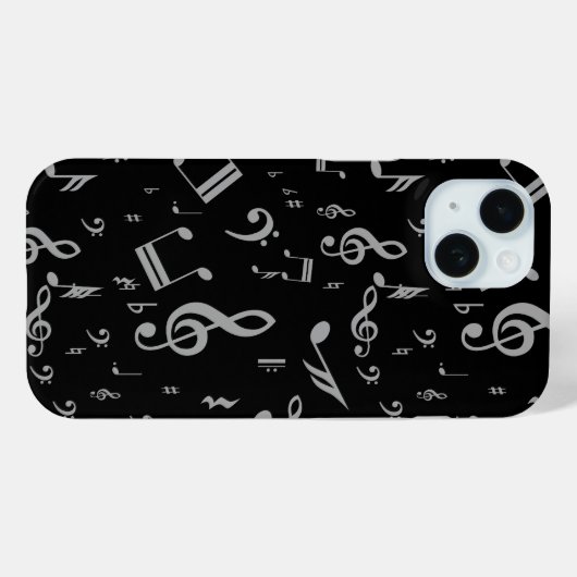Silver Grey Musical Notes on Black Case-Mate iPhone Case (Achterkant (horizontaal))