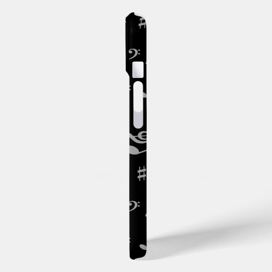 Silver Grey Musical Notes on Black Case-Mate iPhone Case (Achterkant / Links)