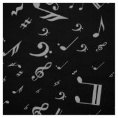 Silver Grey Musical Notes on Black Stof (Swatch)