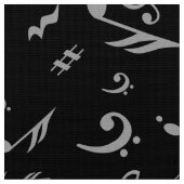 Silver Grey Musical Notes on Black Stof (Close Up)