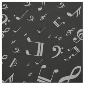 Silver Grey Musical Notes on Black Stof (Swatch)