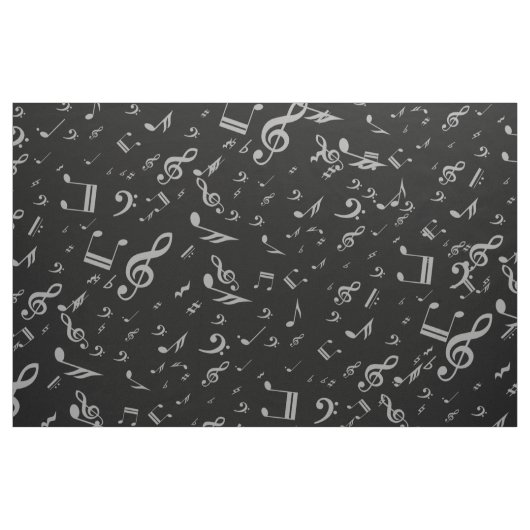 Silver Grey Musical Notes on Black Stof (Fat Quarter)