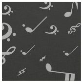 Silver Grey Musical Notes on Black Stof (Close Up)