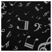 Silver Grey Musical Notes on Black Stof (Swatch)