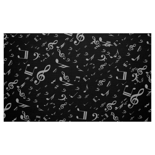 Silver Grey Musical Notes on Black Stof (Fat Quarter)