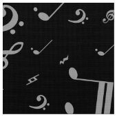 Silver Grey Musical Notes on Black Stof (Close Up)