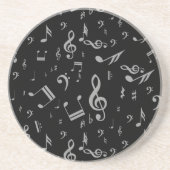 Silver Grey Musical Notes on Black Zandsteen Onderzetter (Voorkant)