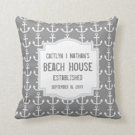 Silver Grey Nautical Theme met Anchors A03B Kussen