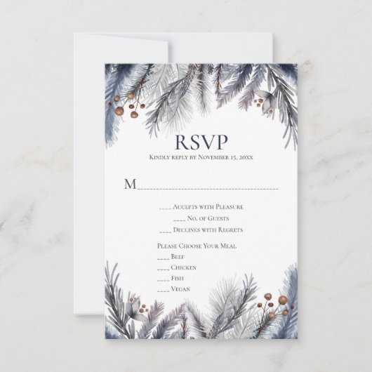 Silver Grey Navy RSVP Kaartje (Voorkant)