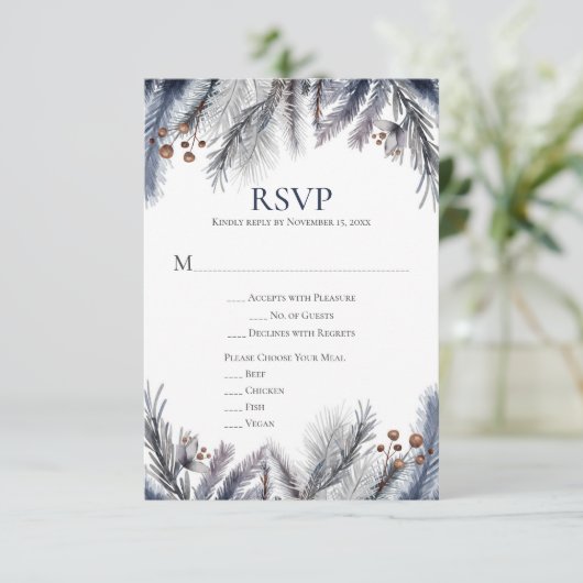 Silver Grey Navy RSVP Kaartje (Staand voorkant)