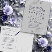 Silver Grey & Navy Wedding Save the Date Calendar Aankondigingskaart